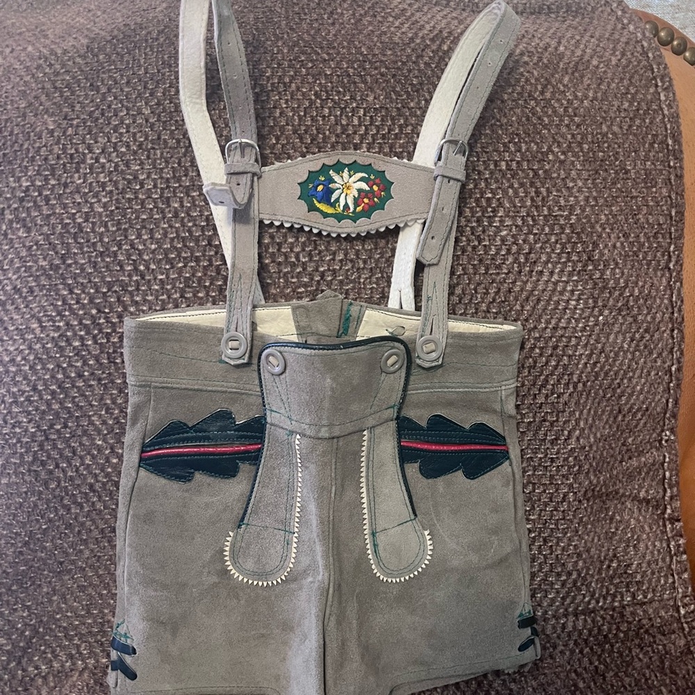 Gray Lederhosen with Embroidered Details